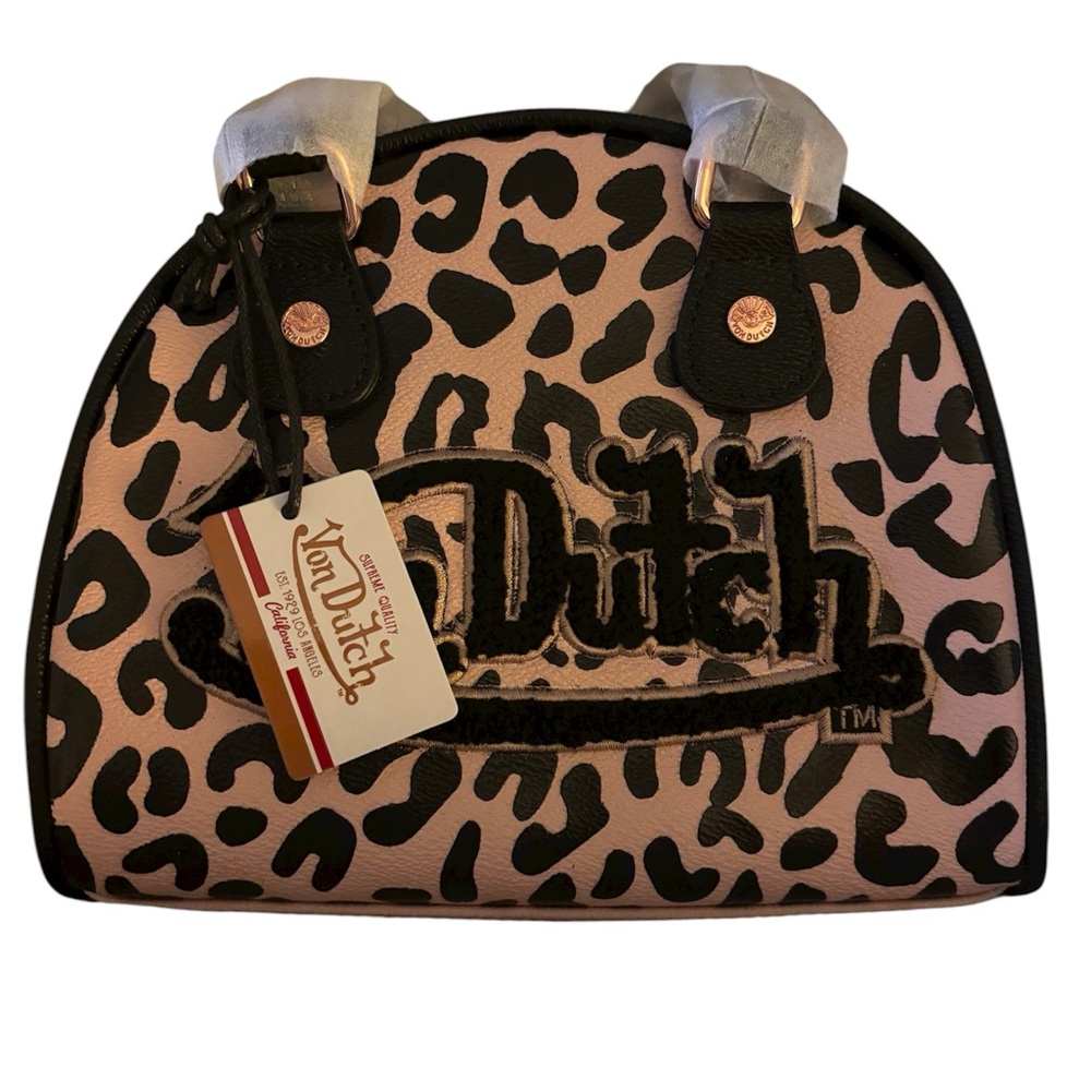 Von Dutch Black and Pink Leopard Shoulder Bag